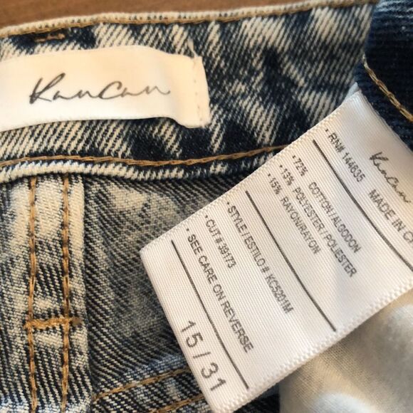 KANCAN 15/31 AMY HIGH RISE MOM ACID WASH DISTRESSED RAW HEM STRETCH DENIM JEANS - Picture 11 of 11